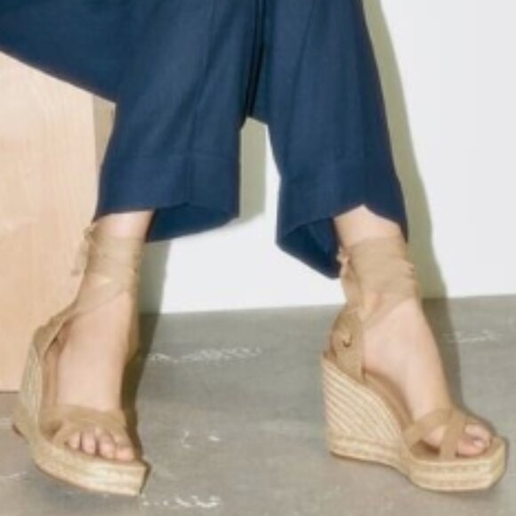 ZARA Lace Up Wedge Sandals Sandy Brown Size 38 NWOT - Picture 10 of 10